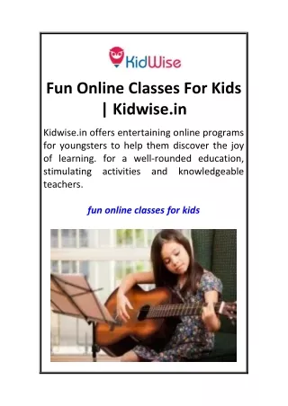 Fun Online Classes For Kids  Kidwise.in