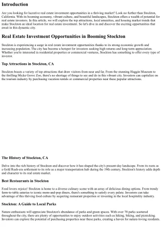 Real Estate Investment Opportunities in Booming Stockton