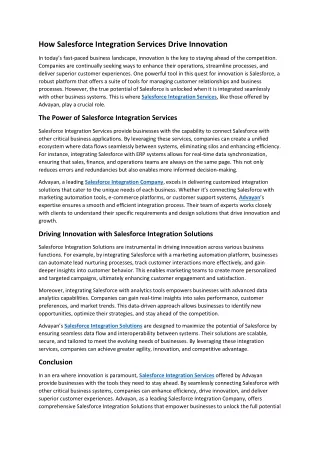 How Salesforce Integration Services Drive Innovation