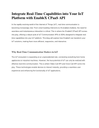 Integrate Real-Time Capabilities into Your IoT  Platform with EnableX CPaaS API