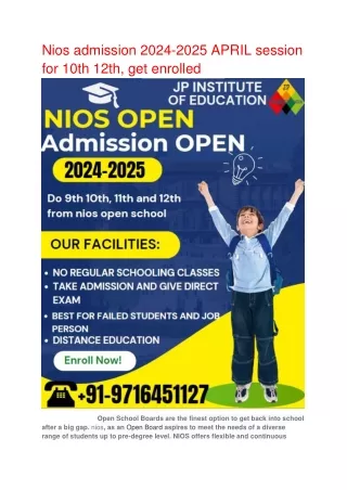 Nios online admission APRIL2025 for 10th & 12th