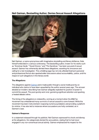 Neil Gaiman, Bestselling Author, Denies Sexual Assault Allegations