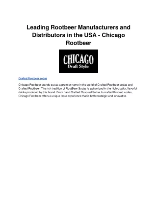 Leading Rootbeer Manufacturers and Distributors in the USA - Chicago Rootbeer