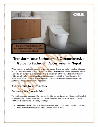 Transform Your Bathroom: Guide to Accessories in Nepal