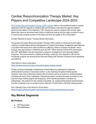 Cardiac Resynchronization Therapy Market: Detailed Market Analysis and Forecast