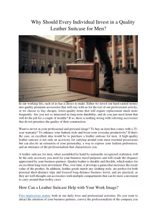 Why Should Every Individual Invest in a Quality Leather Suitcase for Men