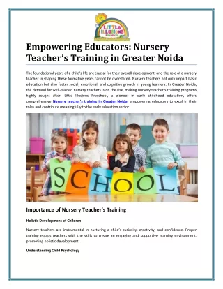 Professional Development: Nursery Teacher’s Training in Greater Noida