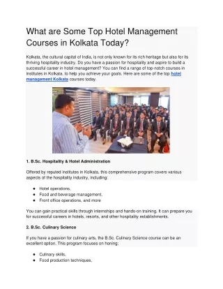 Some Top Hotel Management Courses in Kolkata Today