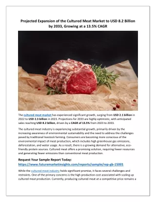 Cultured Meat Market Momentum: Projected USD 8.2 Billion by 2033