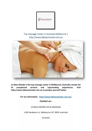 Top massage Canter in Australia Melbourne