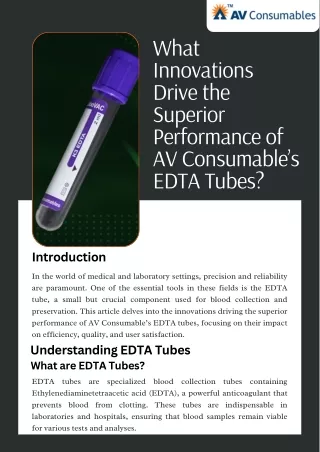 What Innovations Drive the Superior Performance of AV Consumable’s EDTA Tubes