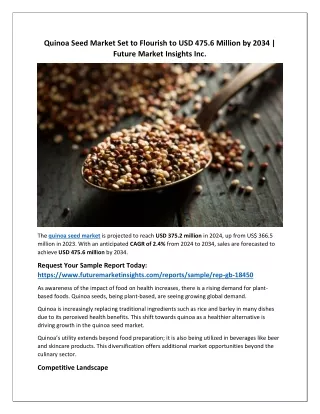 Trend Analysis: Projections for the Quinoa Seed Market to 2034