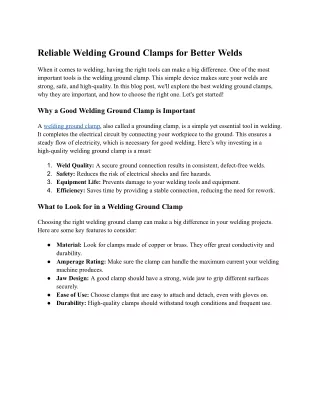 Reliable Welding Ground Clamps for Better Weld