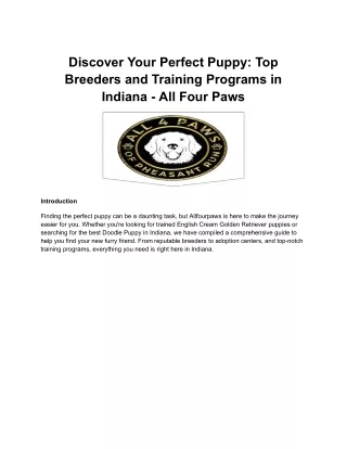 Discover Your Perfect Puppy_ Top Breeders and Training Programs in Indiana - Allfourpaws