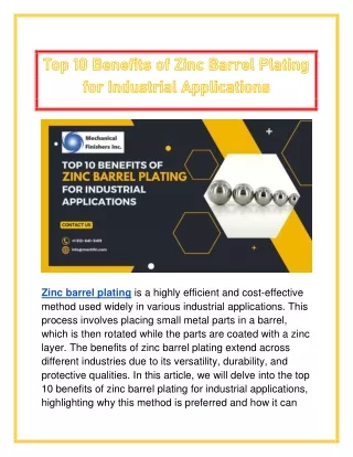 Top 10 Benefits of Zinc Barrel Plating for Industrial Applications