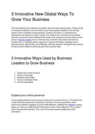 5 Innovative New Global Ways To Grow Your Business