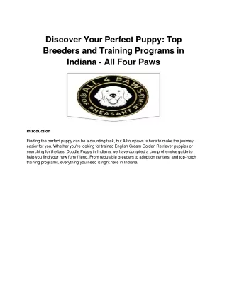 Discover Your Perfect Puppy_ Top Breeders and Training Programs in Indiana - Allfourpaws