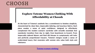 Explore Toteme Women Clothing With Affordability at Choosh