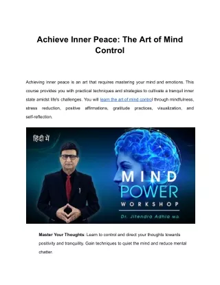 Achieve Inner Peace: The Art of Mind Control