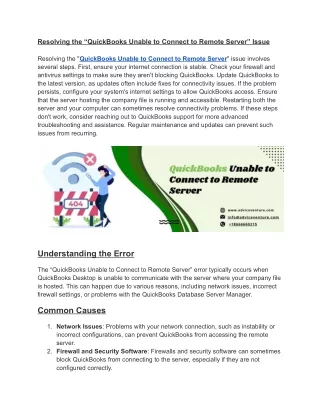 QuickBooks Unable to Connect to Remote Server