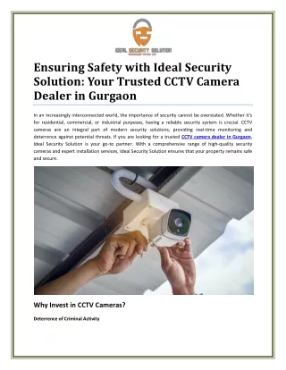 Trusted Solutions: CCTV Camera Dealer in Gurgaon