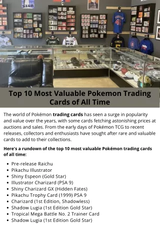 Top 10 Most Valuable Pokemon Trading Cards of All Time