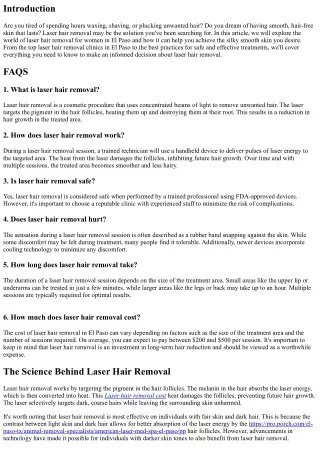 Laser Hair Removal for Women in El Paso: Embrace Smooth, Hair-Free Skin