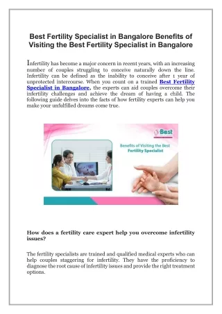 Best Fertility Specialist in Bangalore Benefits of Visiting the Best Fertility Specialist in Bangalore