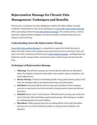Rejuvenation Massage for Chronic Pain Management Techniques and Benefits