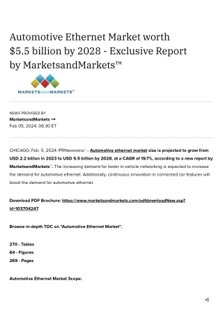 Automotive Ethernet Market worth $5.5 billion by 2028 - Exclusive Report by MarketsandMarkets™