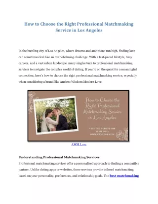 How to Choose the Right Professional Matchmaking Service in Los Angeles