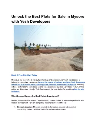 Unlock the Best Plots for Sale in Mysore with Yesh Developers