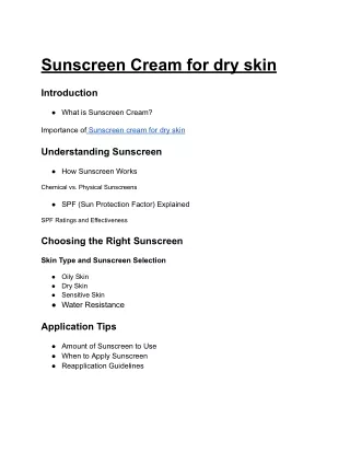 Sunscreen Cream for dry skin
