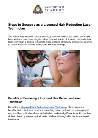 Steps to Success as a Licensed Hair Reduction Laser Technician