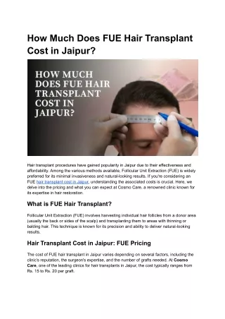 How Much Does FUE Hair Transplant Cost in Jaipur_