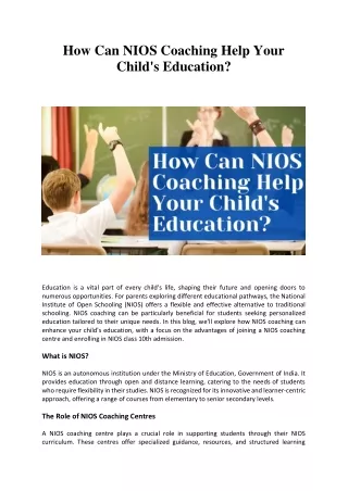 How Can NIOS Coaching Help Your Child