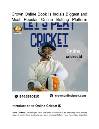 Crown Online Book is India's biggest and most popular online betting platform