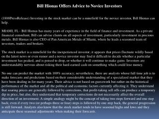 bill hionas offers advice to novice investors