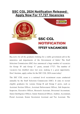 SSC CGL 2024 Notification Released: Apply Now For 17,727 Vacancies