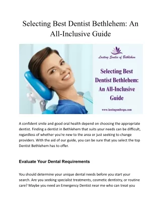 Selecting Best Dentist Bethlehem_ An All-Inclusive Guide