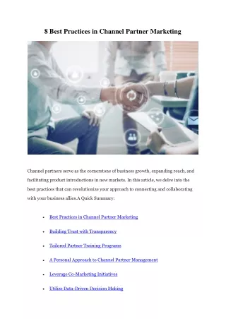 8 Best Practices in Channel Partner Marketing