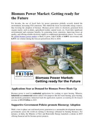 Biomass Power Market: Getting ready for the Future