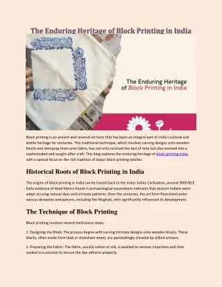 The Enduring Heritage of Block Printing in India