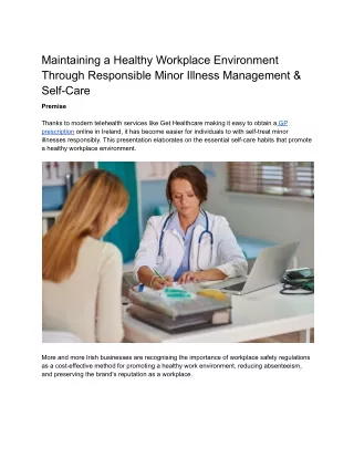 Maintaining a Healthy Workplace Environment Through Responsible Minor Illness Management & Self-Care