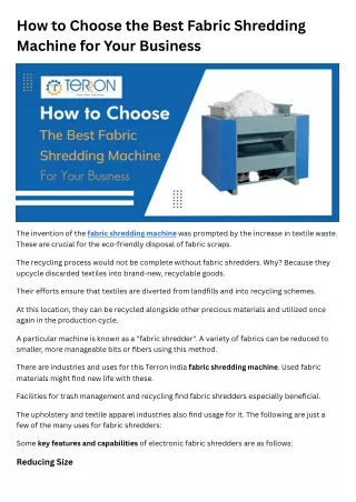 How to Choose the Best Fabric Shredding Machine for Your Business