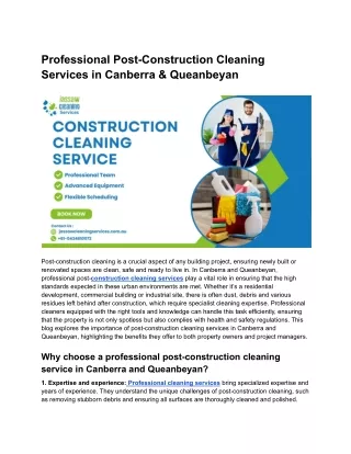 Professional Post-Construction Cleaning Services in Canberra & Queanbeyan