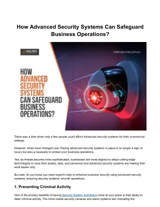 How Advanced Security Systems Can Safeguard Business Operations?