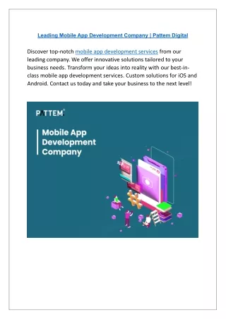 Top Mobile App Development Company | Pattem Digital