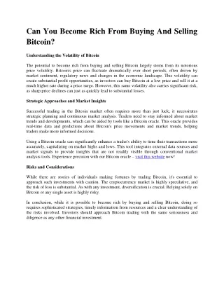 Can You Become Rich From Buying And Selling Bitcoin?