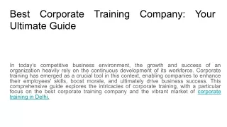 CORPORATE TRAINING IN DELHI